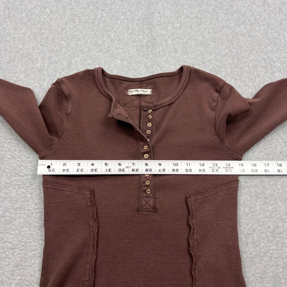 We The Free People Mareea Henley Top Women Small Brown Ribbed Long Sleeve Button - Picture 4 of 10